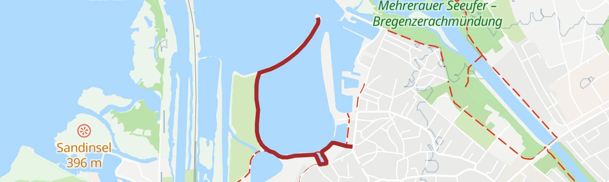 Route map: Barrierefrei: Seepromenade in der Harder Bucht – Seepark und Grüner Damm